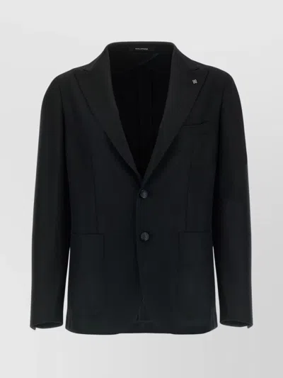 Tagliatore Square Pattern Blazer With Multiple Pockets In Black