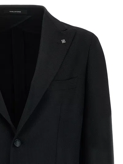 Tagliatore Square Pattern Blazer With Multiple Pockets In Black