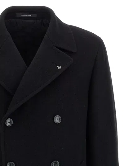 Tagliatore Belted Coat With Lapels And Pockets In Black