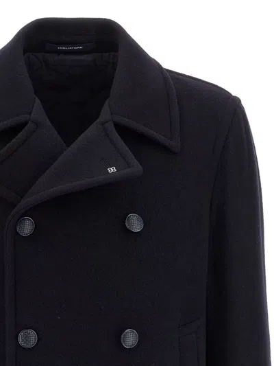 Tagliatore Black Double-breasted Coat With Wide Notched Revers In Black