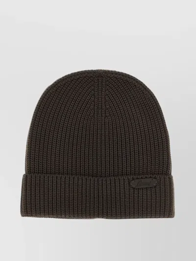 Brioni Ribbed Wool Beanie Cuff Folded In Brown