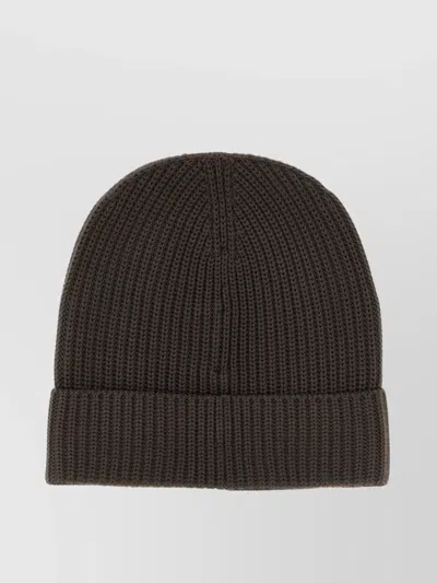 Brioni Ribbed Wool Beanie Cuff Folded In Brown
