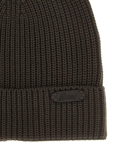 Brioni Ribbed Wool Beanie Cuff Folded In Brown