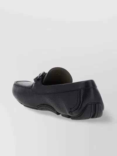 Ferragamo Parisian Metal Bit Pebbled Loafers In Black