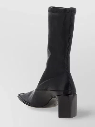 Jil Sander Square Toe Ankle Boots With Block Heel