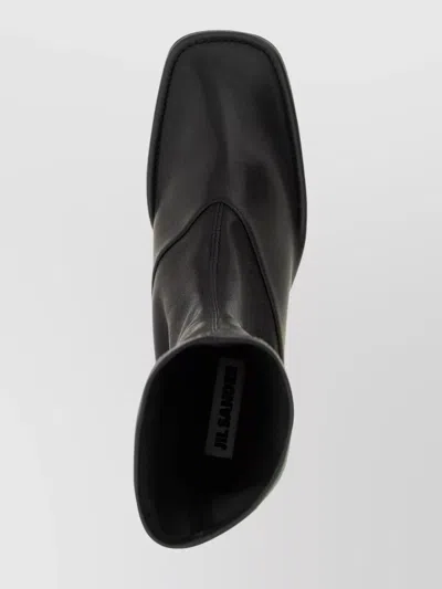 Jil Sander Square Toe Ankle Boots With Block Heel