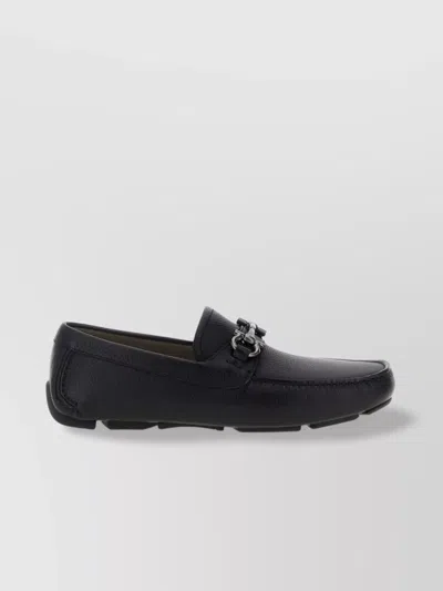 Ferragamo Parisian Metal Bit Pebbled Loafers In Black