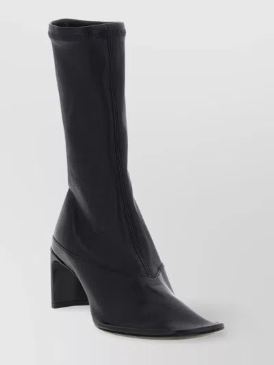 Jil Sander Square Toe Ankle Boots With Block Heel