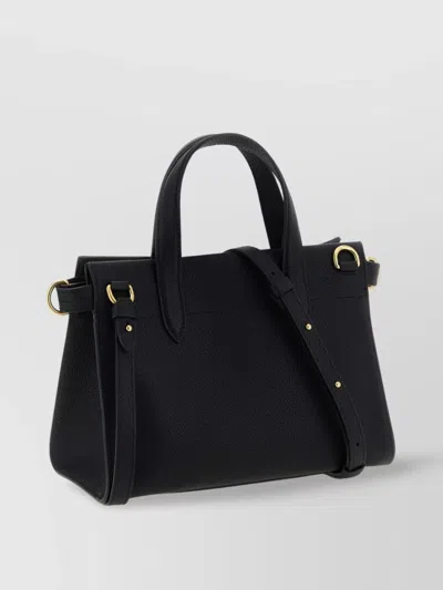 Burberry Mini Cotswold Grained Leather Top Handle Bag In Black