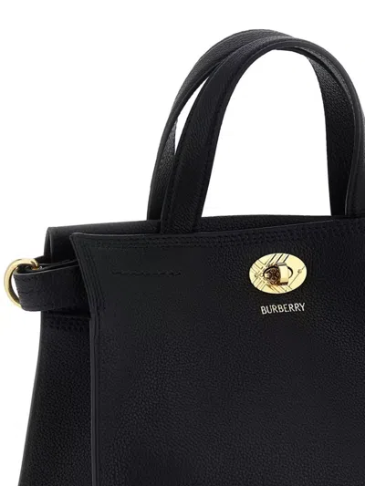 Burberry Mini Cotswold Grained Leather Top Handle Bag In Black