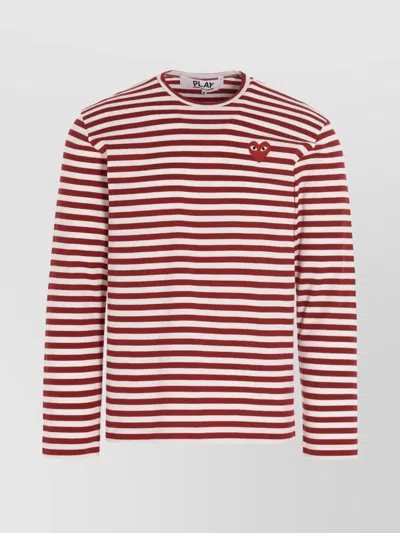 Comme Des Garçons Play Striped Logo Patch Long Sleeve T-shirt In Red