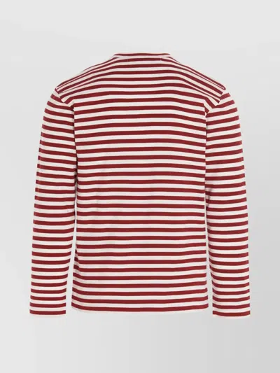 Comme Des Garçons Play Striped Logo Patch Long Sleeve T-shirt In Red