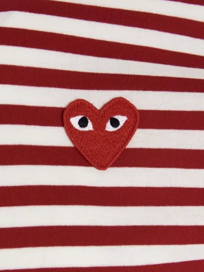 Comme Des Garçons Play Striped Logo Patch Long Sleeve T-shirt In Red