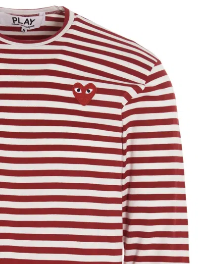 Comme Des Garçons Play Striped Logo Patch Long Sleeve T-shirt In Red