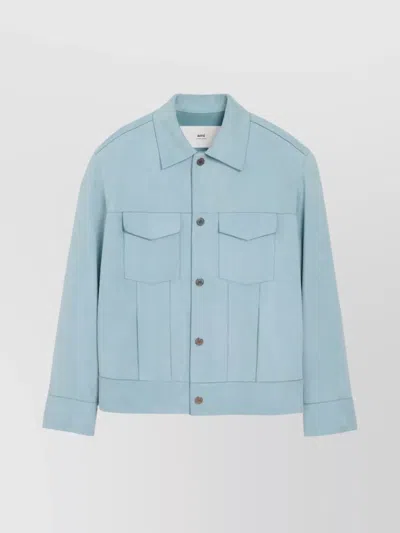 Ami Alexandre Mattiussi Ami Paris Men Suede Giacca Pelle In Blue