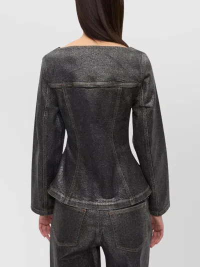 Ganni Peplum Waist Denim Cotton Blazer Jacket In Black