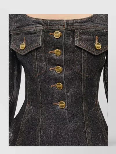 Ganni Peplum Waist Denim Cotton Blazer Jacket In Black