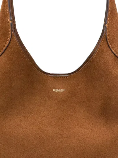 Coach Brooklyn 28 Brown With Single Shoulder Strap And Logo Lettering On The Front In Suede Woman In Brown
