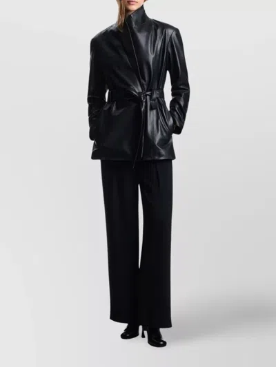 Emporio Armani High Waist Pleated Wide Leg Trousers In Black