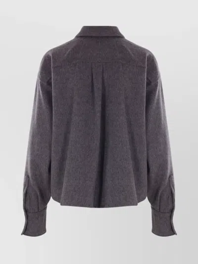 Brunello Cucinelli Wool Shirt With Chest Pockets And Horn Buttons In Blue