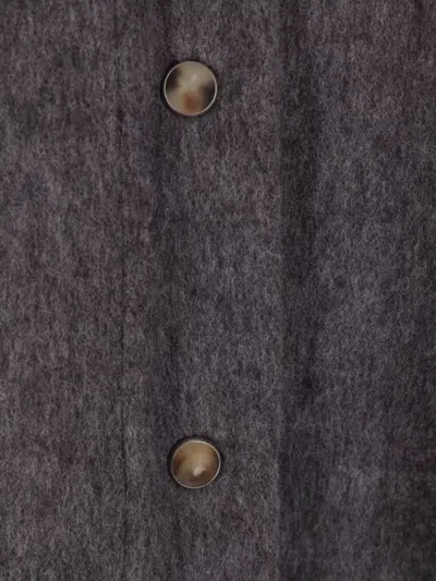 Brunello Cucinelli Wool Shirt With Chest Pockets And Horn Buttons In Blue
