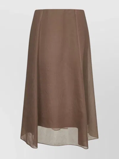 Brunello Cucinelli Flared Bottom Silk Midi Skirt
