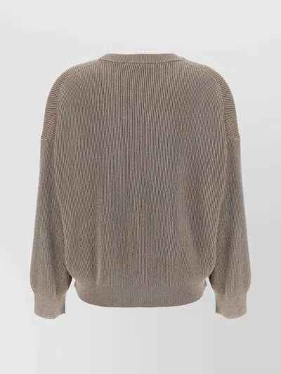 Brunello Cucinelli Ribbed Crewneck Cotton Sweater With Dropped Shoulders