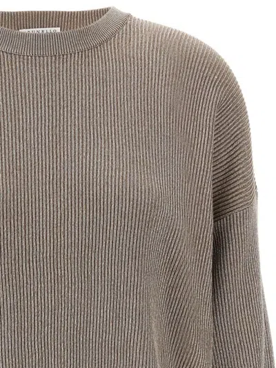 Brunello Cucinelli Ribbed Crewneck Cotton Sweater With Dropped Shoulders