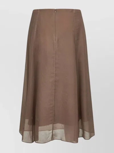 Brunello Cucinelli Flared Bottom Silk Midi Skirt
