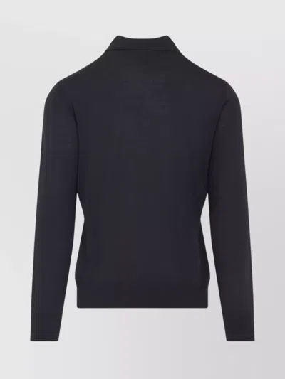 Giorgio Armani Dark Grey Wool Sweater With Polo Collar In Black