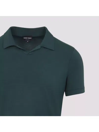 Giorgio Armani Woods Green Viscose Polo With Polo Collar In Green