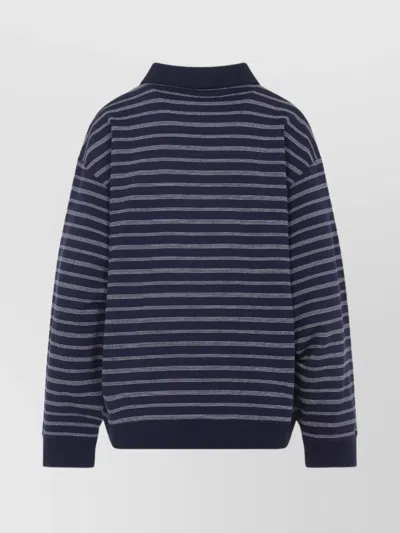 Miu Miu Striped Cotton Sweatshirt With Pointed Collar