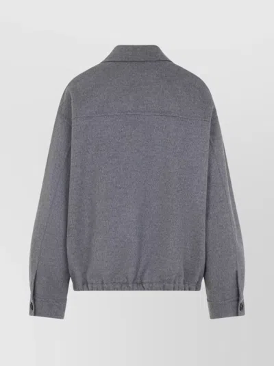 Miu Miu Logo-patch Zip-up Bomber Jacket In Wool In Gray