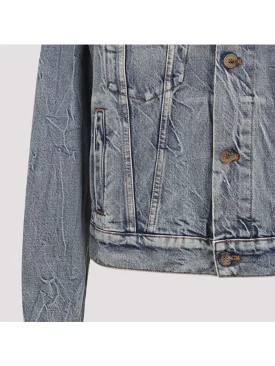 Miu Miu Denim Jacket With Lamb Leather Collar In Blue