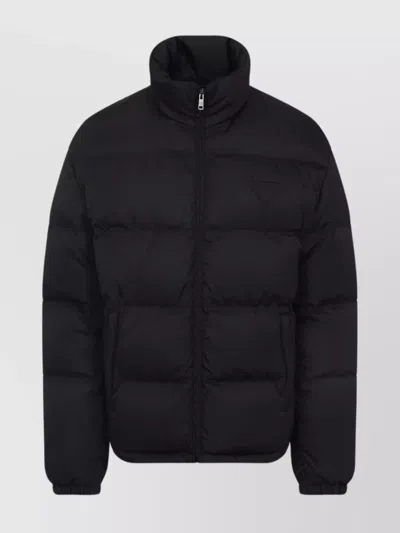 Prada Quilted Nylon Jacket Zip Pockets In Black