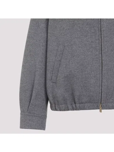 Miu Miu Logo-patch Zip-up Bomber Jacket In Wool In Gray