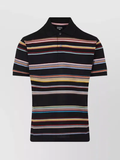 Paul Smith Black 'signature Stripe' Cotton-piqué Polo Shirt In Multi
