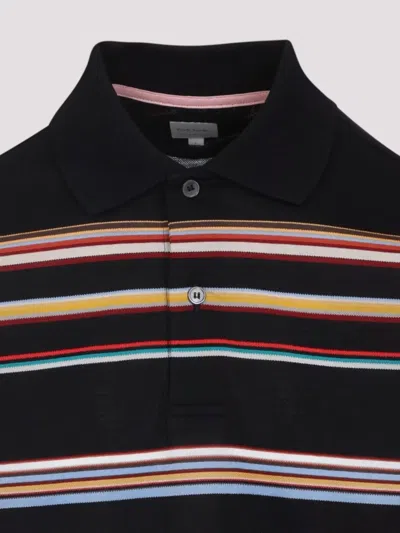 Paul Smith Black 'signature Stripe' Cotton-piqué Polo Shirt In Multi
