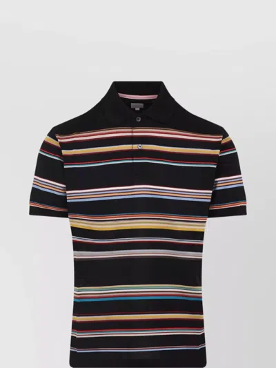 Paul Smith Black 'signature Stripe' Cotton-piqué Polo Shirt In Multi