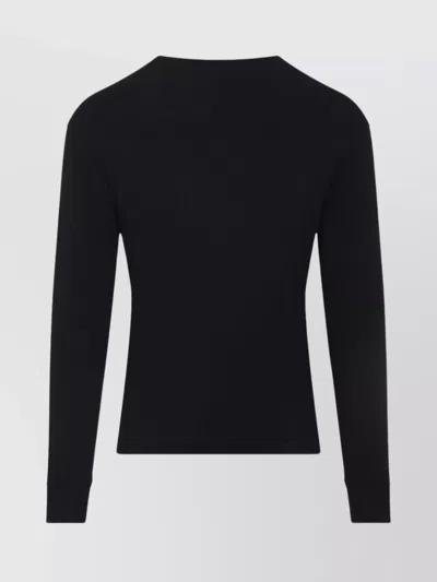 Tom Ford Mens Black Henley Ribbed Relaxed-fit Cotton-blend T-shirt In Black