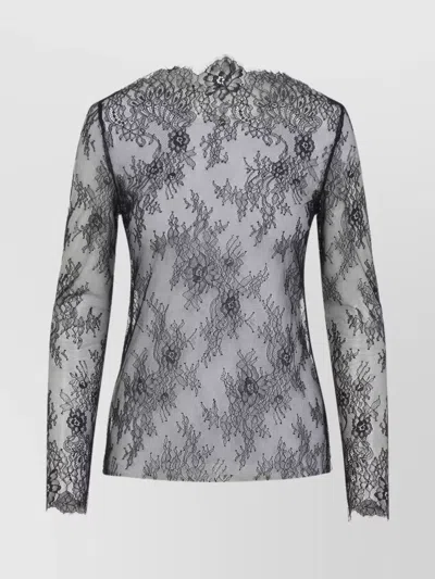 Alberta Ferretti Floral Pattern Lace Ls T-shirt