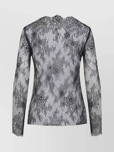 Alberta Ferretti Floral Pattern Lace Ls T-shirt