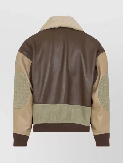 Bottega Veneta Multicolor Leather Bomber Jacket In Brown