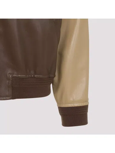 Bottega Veneta Multicolor Leather Bomber Jacket In Brown