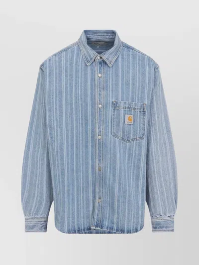 Carhartt Striped Cotton Shirt Jacket With Chest Pocket In Blue