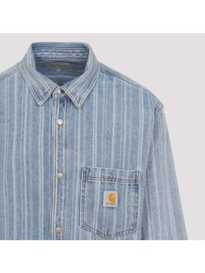 Carhartt Striped Cotton Shirt Jacket With Chest Pocket In Blue