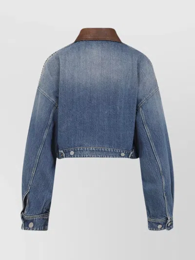 Prada Cropped Jacket With Dropped Shoulders And Puffed Sleeves In Blue
