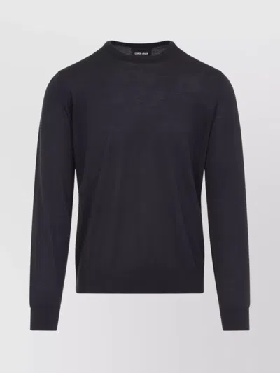 Giorgio Armani Crew Neck Sweater In Virgin Wool In Black