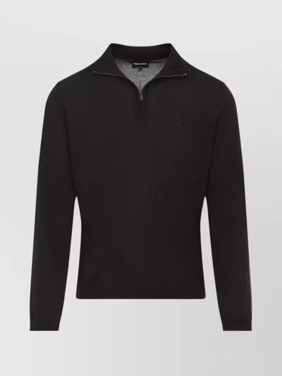 Giorgio Armani Classic Zip-up Pullover Crafted From Virgin Wool In Black