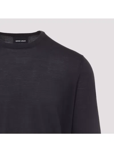 Giorgio Armani Crew Neck Sweater In Virgin Wool In Black